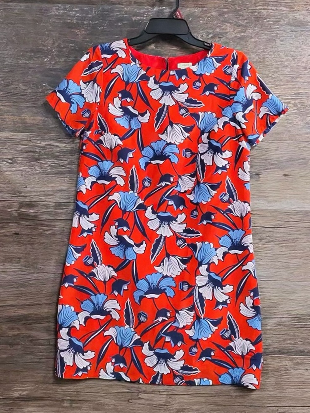 J. Crew Red Floral Short-Sleeve Shift Dress